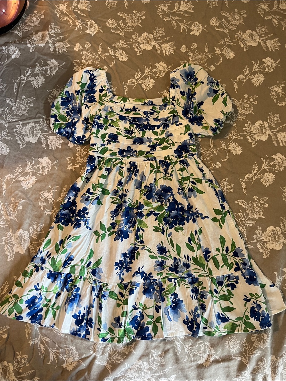 The Children's Place White Dress with Blue Floral Print
